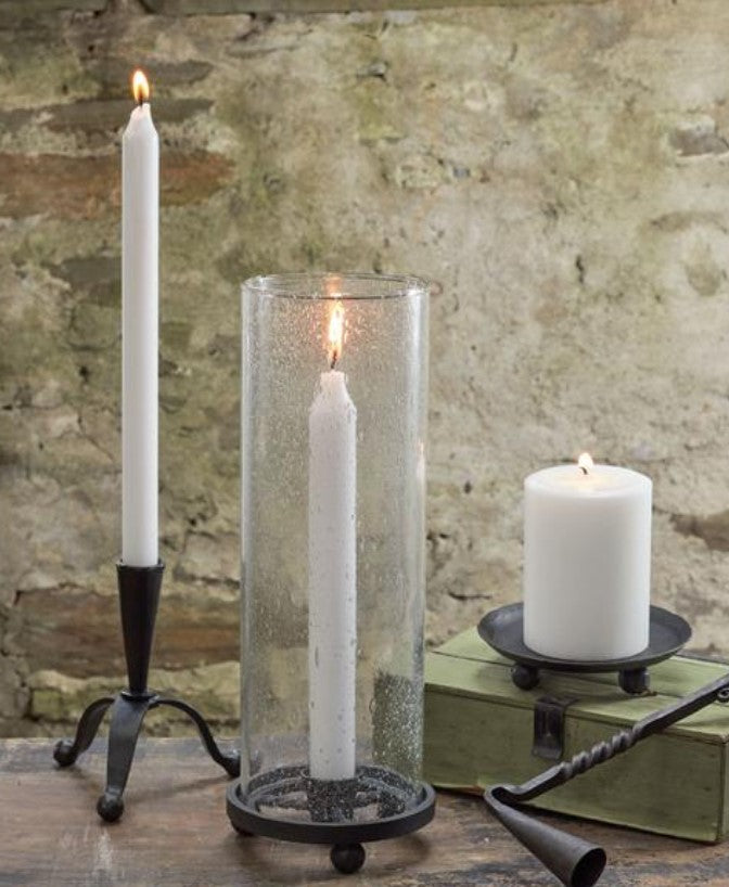 Hurricane Candle Holder with Wrought Iron Bass
