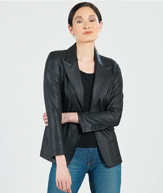 Load image into Gallery viewer, Liquid Leather Jacket with Notched Collar

