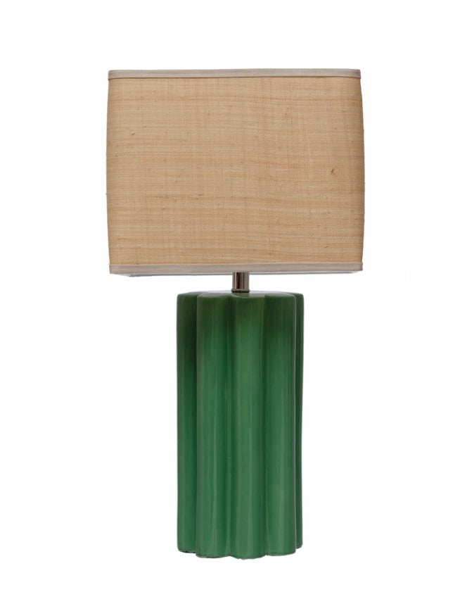 Stoneware Fluted Table Lamp with Raffia Shade