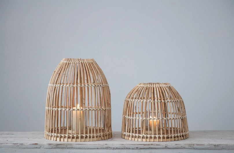 Bamboo Lantern with Glass Candle Insert - Large