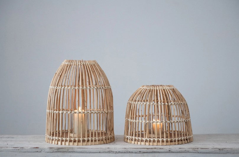 Bamboo Lantern with Glass Candle Insert - Small