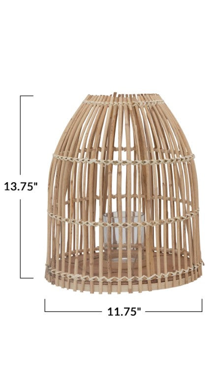 Bamboo Lantern with Glass Candle Insert - Large