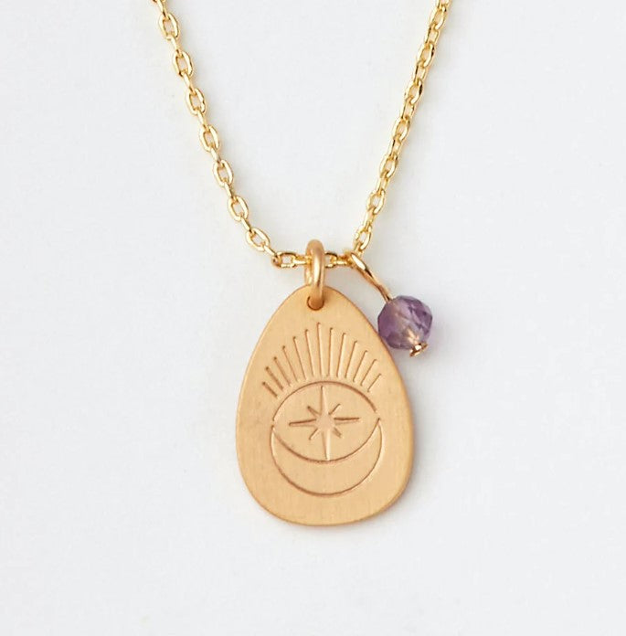 Amethyst and Gold Charm Necklace