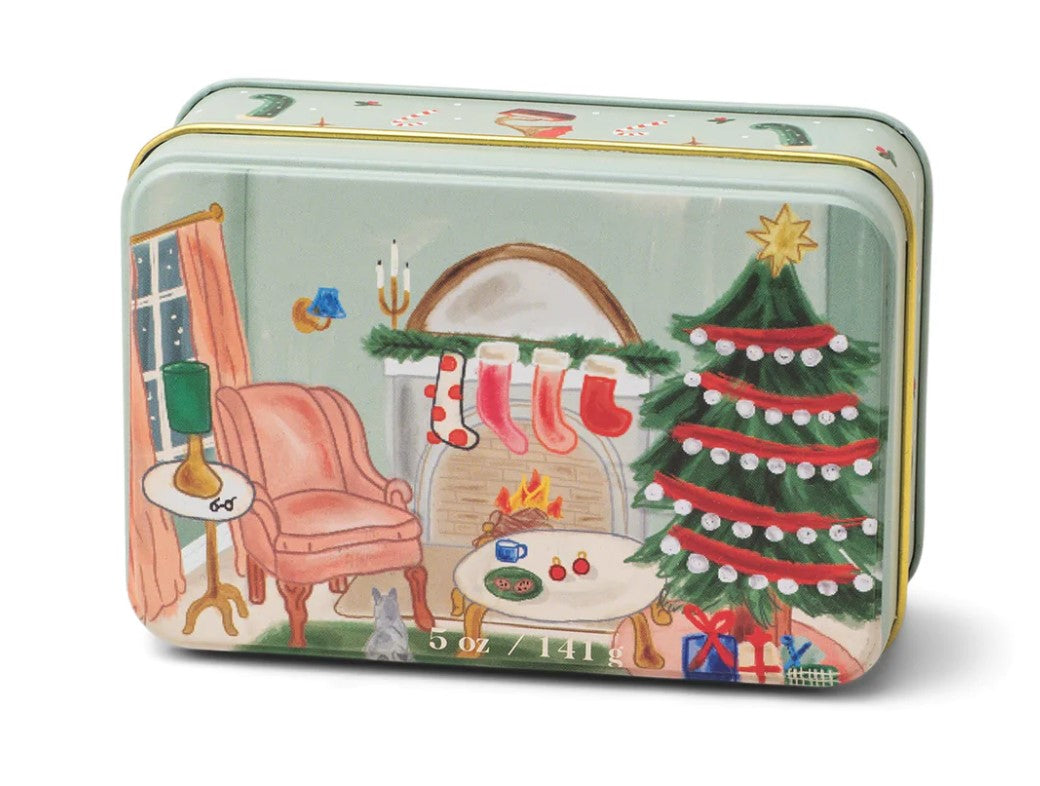 Load image into Gallery viewer, Holiday Candle Tin - Living Room Scene - Persimmon &amp;amp; Chestnut
