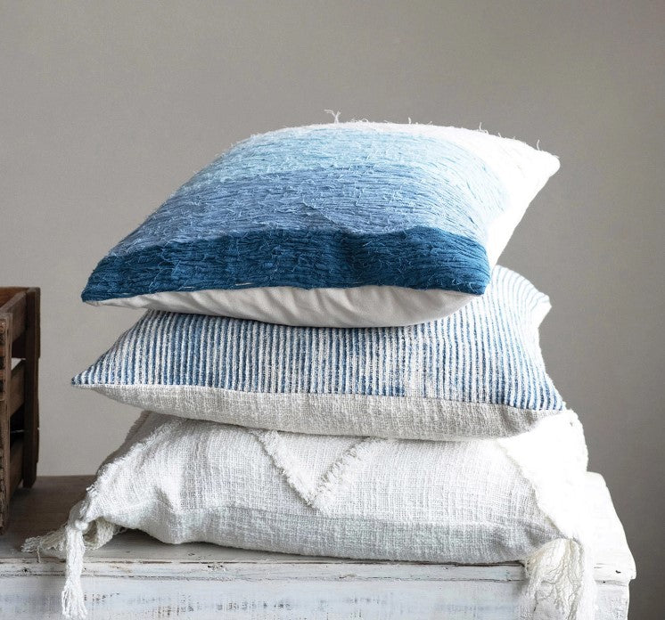 Load image into Gallery viewer, Stonewashed Woven Cotton Blend Slub Pillow with Stripes
