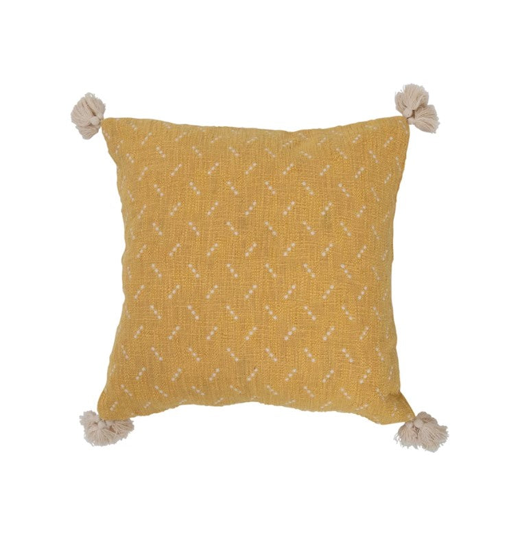 Cotton Slub Pillow with Tassels & Embroidered Dots