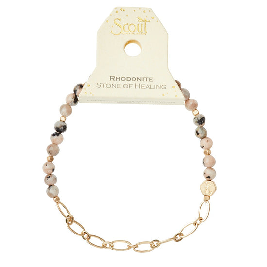 Rhodonite & Gold Chain Stacking Bracelet