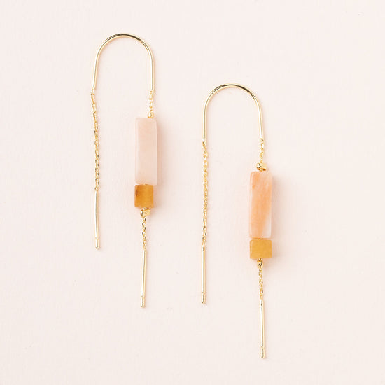 Rose Quartz, Amber & Gold Thread Earrings