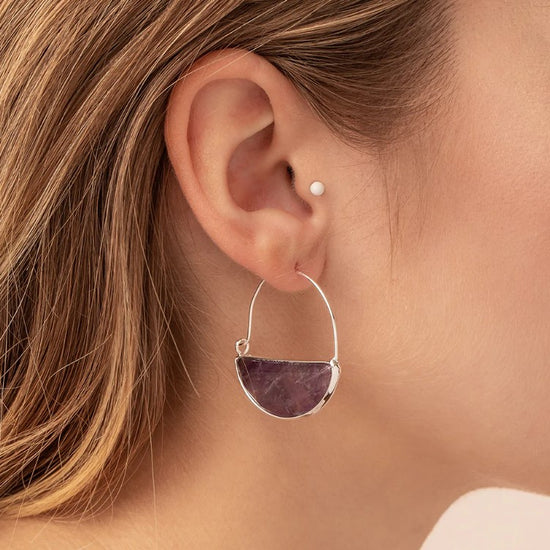 Load image into Gallery viewer, Lapis &amp;amp; Silver Stone Prism Earrings
