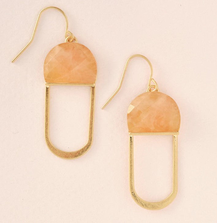 Modern Stone Chandelier Earrings - Sunstone / Gold