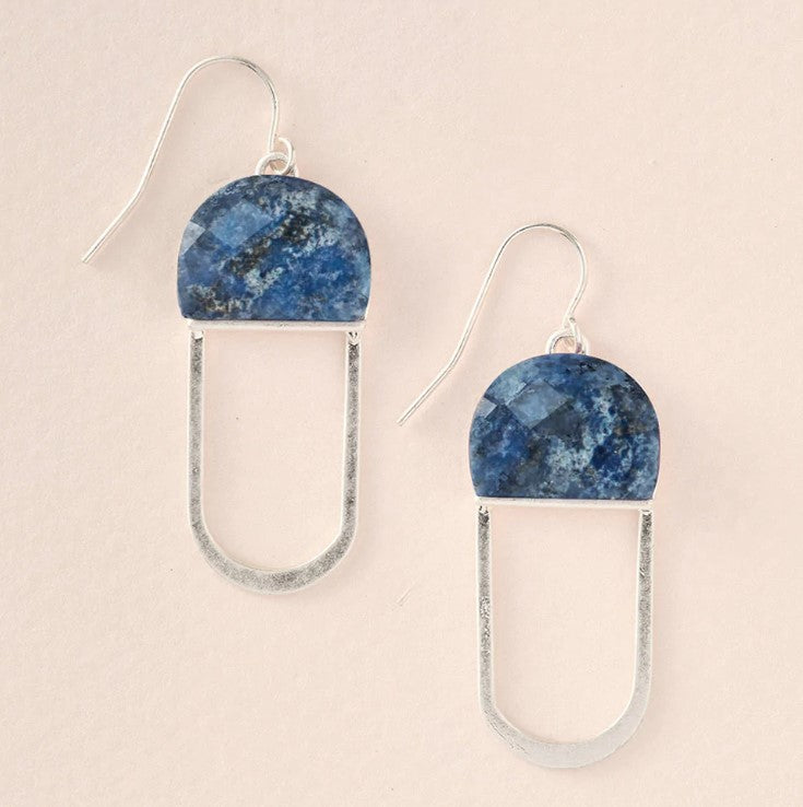 Load image into Gallery viewer, Modern Stone Chandelier Earrings - Lapis / Silver

