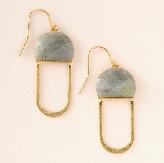 Modern Stone Chandelier Earrings - Labradorite / Gold