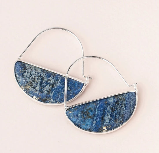Load image into Gallery viewer, Lapis &amp;amp; Silver Stone Prism Earrings
