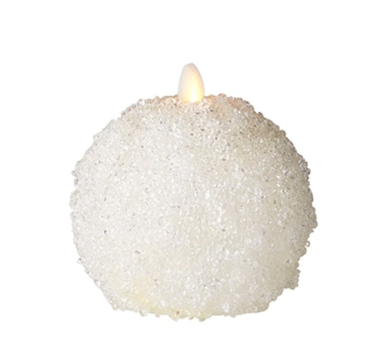 Flameless White Iced Snowball Candle - 4x4.5 Inch