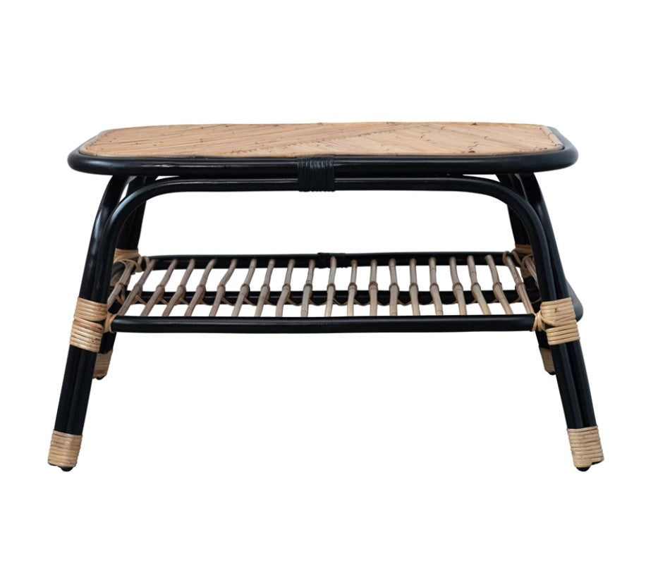 Load image into Gallery viewer, Hand-Woven Rattan Table with Shelf
