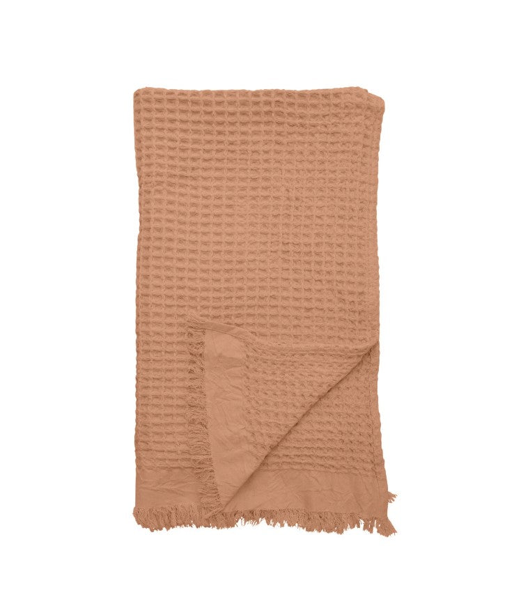 Load image into Gallery viewer, Cotton Waffle Weave Throw with Fringe - Putty
