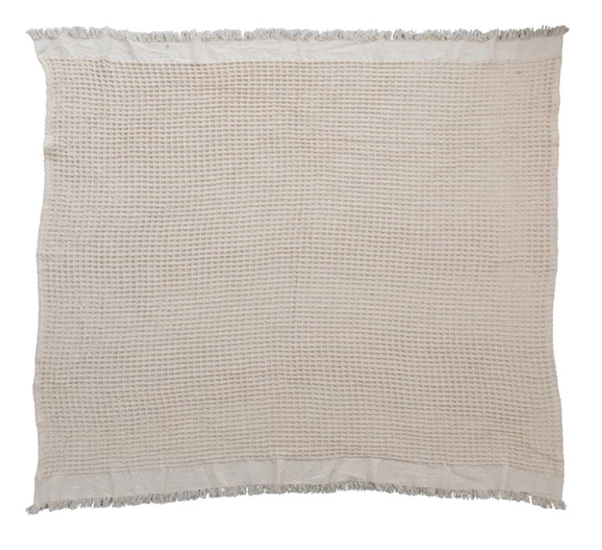 Cotton Waffle Weave Throw with Fringe - Natural
