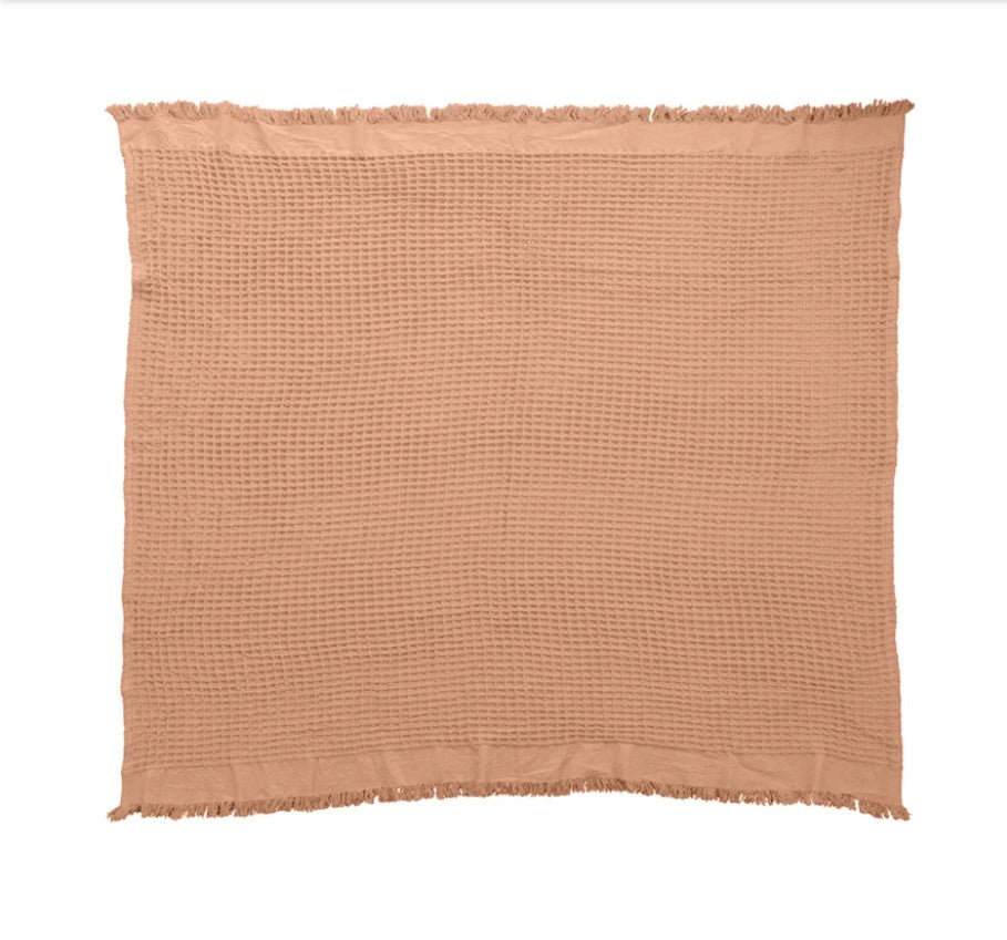 Load image into Gallery viewer, Cotton Waffle Weave Throw with Fringe - Putty

