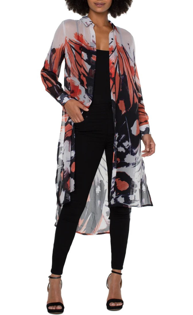 Longline Printed Top with Pleats - Mariposa