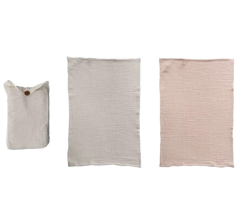 Load image into Gallery viewer, Cotton Tea Towels - Set of 2 in Cloth Bag - Rose &amp;amp; Cement
