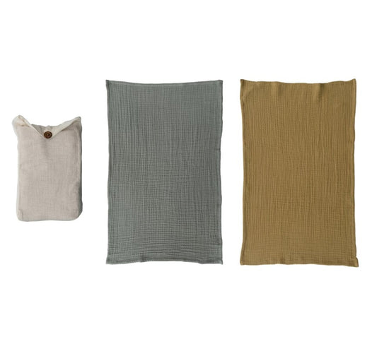 Cotton Tea Towels - Set of 2 in Cotton Bag - Teal & Olive